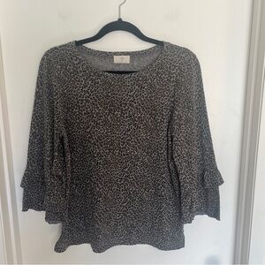 T.La Leopard Print Tee with Ruffle Sleeves, Size M